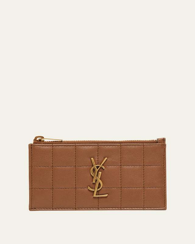 Cassandre YSL Ziptop Card Case in Quilted Smooth Leather